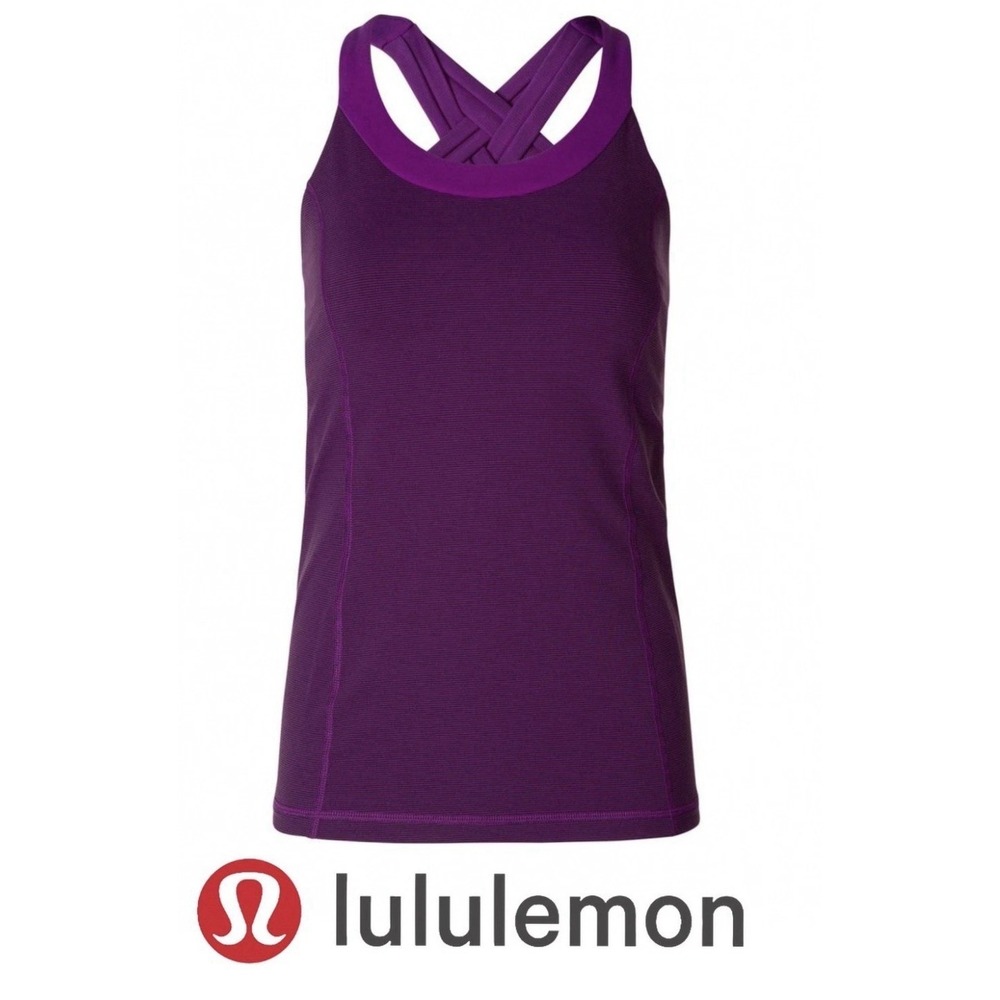 LULULEMON SZ 8 Enhearten Tank Wee Striped Tender Violet Black Gym Workout NWT